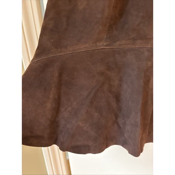 VTG douglas hannant Brown suede Skirt ruffle hem lined zipper sz 8 - Picture 4 of 10